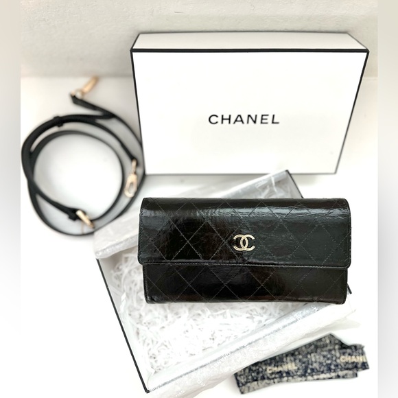 Auth CHANEL Crystalized CC Black/Gold Large Wallet Converted to 5-Ways Mini Bag - Picture 3 of 16